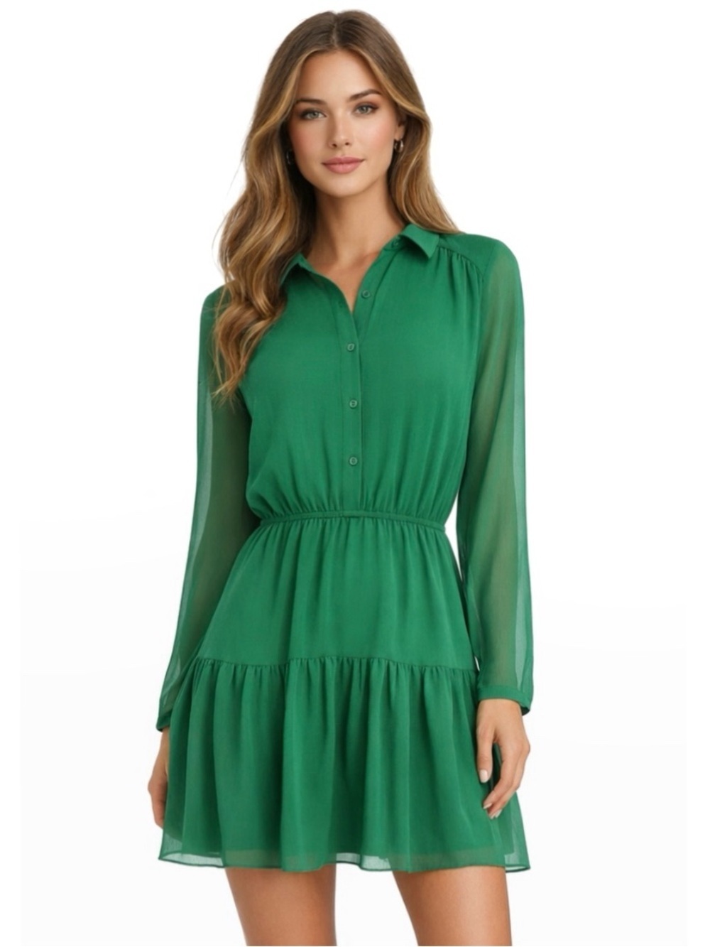 ba&sh Chiffon Collared Tiered Sofia Boho Romantic Mini Dress